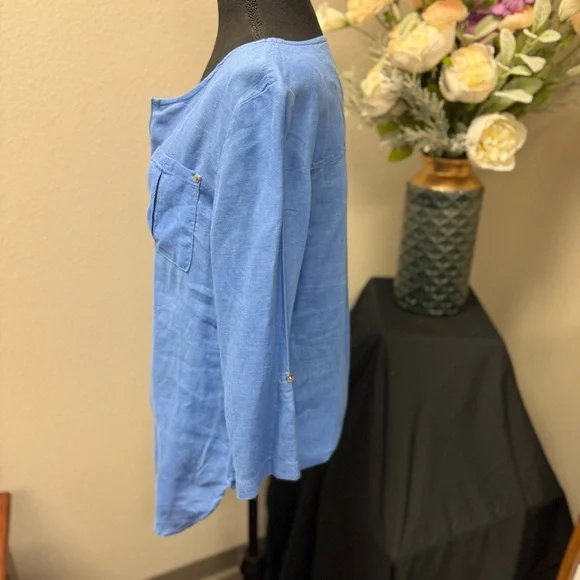 Jones New York 100% Linen Blue Zip Front Top – Size M - Picture 3 of 9